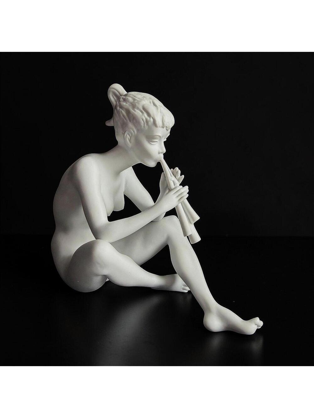 AK Kaiser Nude Flute Player Bisque Porcelain Sculpture Germany- 7.5 Inches - W20